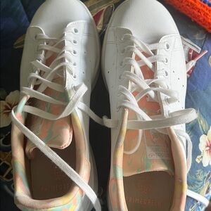 Adidas Stan Smith  White Sneakers with Aqua & Peach Hues